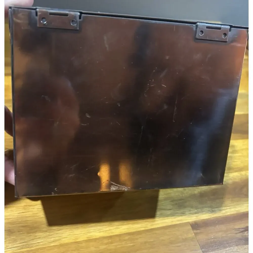 Vintage Copper Hinged Recipe Box w Dividers Punched Apple Design